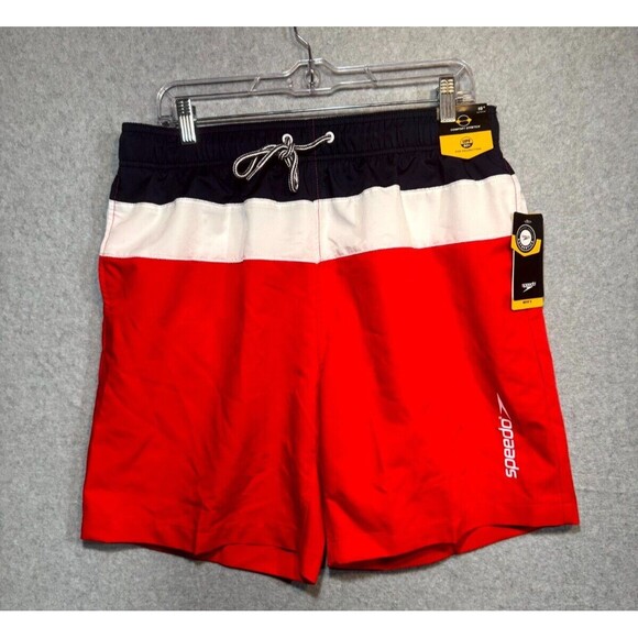 Speedo Swim Trunks Board Shorts Mens Size Large Red Lined UPF 50+ Sun Protection - Picture 1 of 11